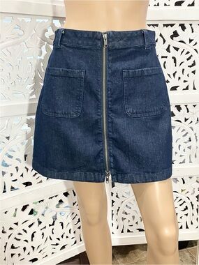 EUC Madewell Dark Blue Denim Mini Skirt with Front Zip and Pockets